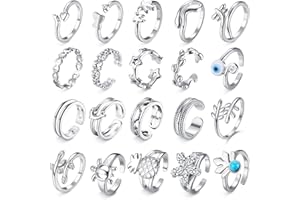 LOLIAS 20 PZ Anello Piede Regolabile per Donna Anello Punta Argento Oro Rosa Fiore Cuore Diamante Semplice Fascia Coda Aperta Anello Delle Donne Della Spiaggia di Estate Set di Gioielli Piede