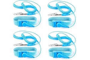 RMEET Braccialetto Antistatico,Cinturino da Polso Anti-statico 4 PCS Cinghie da Polso Antistatiche ESD con Cavo di Messa a Terra e Clip a Coccodrillo per Prevenire Accumulo Elettricità Statica