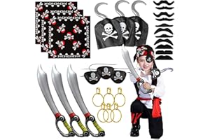 JORAKI Kostium piracki pirat odgrywanie ról przebranie z kapitanem pirata bandana pirat oko pirat miecz pirat hak kolczyki wąsy pirat akcesoria na Halloween i imprezę piracką rekwizyt