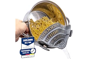 NETROX Passoire Clipsable Universelle en Silicone - Sans BPA - Demi Passoire avec Bec Verseur pour Casseroles - Gadget Cuisine Pratique pour Égoutter Pâtes et Aliments - Compacte, Tamis, Inox, Chinois