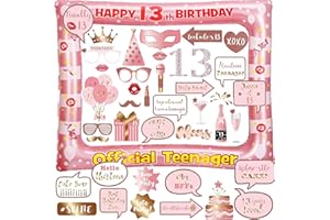YIIIGOOOD 13th Birthday Photo Props Photo Box Accessories Rose Gold Inflatable Photo Frame Inflatable 40 Pieces Photo Booth Props Official Teenager 13 Decoration Party Selfie Frame Birthday Decoration for Girls