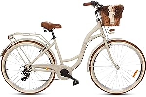 ‎GOETZE Goetze Mood Alu Rahmen Damenfahrrad Retro Vintage Holland Citybike, 28 Zoll Räder, 7 Gang Shimano Schaltwerk, Tiefeinstieger, Korb mit Polsterung Gratis!