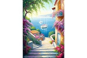 DPHERO 5D Bord de Mer Diamond Painting, DIY Paysage Peinture Broderie Fantaisie Diamant Painting Kit Complet,Bricolage Diamant Artisanat Strass Point de Croix Painting pour Adultes Enfants 30x40 cm