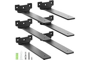 Yeabett Shelf Brackets, 6 Pack Right Angle Floating Shelf Brackets 20cm, 70kg Load Capacity, Black