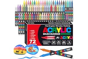 Bonala 72 Farben Acrylmarker Set - Professionelle Acrylstifte mit Pinselspitze für Erwachsene & Künstler, wasserbasierte Farbe für Stein, Glas, Stoff, Holz & Leinwand Kunstzubehör