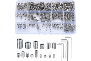 HAFEEHOO 300 Pezzi Viti Senza Testa Kit, M2.5/M3/M4/M5/M6/M8 Vite Grani Filettati, Viti a Esagono Esagonali Incassato Maniglie Porte, Rubinetto, con Brugola Esagonale Fissaggio Kit - Argento
