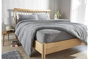 Olivia Rocco Teddy Fleece Extra Deep Fitted Sheet Cosy Warm Fluffy Fitted Bed Sheets, Double Grey