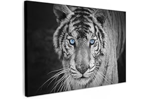 MuchoWow© Impressions sur Toile 120x80 cm Deco Tableau Murale Decoration Salon Peinture Reproductions de Tableaux Chambre Toiles Maison Tigre - Animal - Noir - Bleu - Moderne