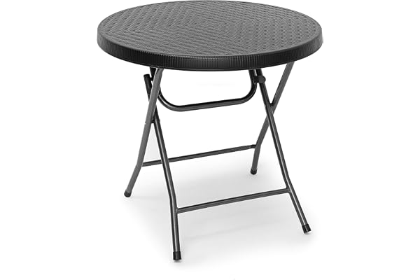 Relaxdays Table pliante de jardin BASTIAN ronde HxlxP 74 x 80 x 80 cm Camping pliable BASTIAN en aspect rotin Terrasse, noir