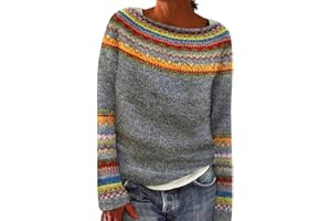 Shffuw Norweger Pullover Damen Kaschmir Winterpullover Elegant Bunt Cashmere Strickpullover Wollpullover Rundhals, Langarm, GroßE GrößEn Bequem Weich Knit Sweater, Warm Herbst Winter Outfit Jumper
