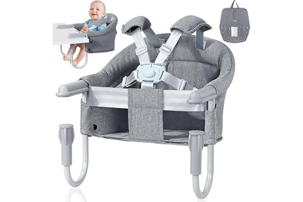 Orzbow Chaise Bebe de Table, Siège de Table pour Bébé avec Harnais 5 Points, Rembourrage Supplémentaire pour la Sangle d'épaule, pour Maison et Voyage, Gris Classique