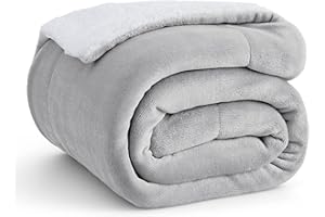 Bedsure Manta Cama Invierno - Manta Sofa Grande Polar Reversible de Franela y Sherpa, Manta Sofa Gruesa 150x200 cm de Microfibra Suave y Borreguito, Gris Claro