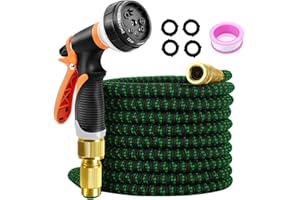 HELHOM Expandable Garden Hose Water Pipe, 50FT/15M Flexible Water Hose with 8 Function Spray Nozzle, Expandable Hose Pipe Spray Gun, Outdoor Magic Water Pipe for Gardening Lawn Car Pet Washing, Black