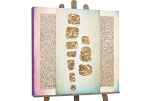 YS-Art Luxus Abstrakt Acryl Gemälde auf Leinwand Goldglitzer handgemalt Wandbilder Wohnzimmer modern Wohndekor Design Büro Lobby Bild Gold echte Kunst 100x100 cm