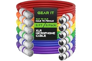 GearIT XLR to XLR Microphone Cable (6 Feet, 6 Pack) XLR Male to Female Mic Cable 3-Pin Balanced Shielded XLR Cable for Mic Mixer, Recording Studio, Podcast - Multi Colored, 6Ft, 6 Pack