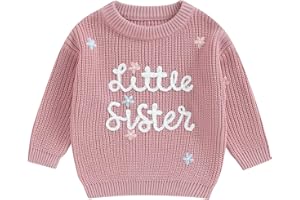 Yassiglia Toddler Baby Girls Jumper Big Sister Little Sister Outfits Long Sleeve Letter Embroidery Knit Pullover Big Sister Gifts