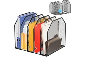 BUTORY Organisateur de Bureau Vertical Porte-Revues en Maille Métallique 5 Compartiments Porte-Documents de Bureau Porte Dossiers Largeur Ajustable Aupport pour Magazines à Domicile et Lieu de Travail noir