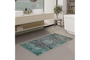 ‎WECON HOME Vintage Badezimmerteppich von WECONhome - Hochwertig und waschbar - Trendiges Wohnaccessoire für Modernes Bad-Design - Ralph (80 x 150 cm, grün)