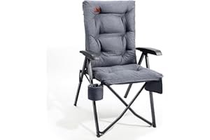 EVER ADVANCED Luxury Camping Chairs for Adults Heavy Duty Loadable 150kg High Back Oversized Folding Garden Chair Padded 6cm Comfy with Cup Holder Side Pocket Dining Chairs 4-Position Recliner