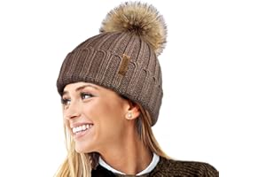TOSKATOK® Invierno de Las Mujeres Costilla Punto Hat/Beanie con Desmontable de Piel Falsa Chunky Pom Pom Bobble