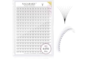 NAGARAKU 8D Volumen Pestañas Racimo 320 Fans Tallo Largo Abanicos Prefabricados Base Fina Y Puntiaguda Ruso Pelo a Pelo Esponjosas Natural Negro Premade Fans Eyelash 16 Filas Caja XL (0.07 D 9-14mm)