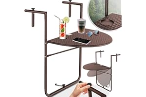 KESSER® - Mesa Colgante de balcón Plegable para barandilla de balcón, Ajustable en 3 Alturas, Resistente a la Intemperie, 2 Espacios para Bebidas (Ancho x Profundidad): 62 x 60 cm, Color marrón
