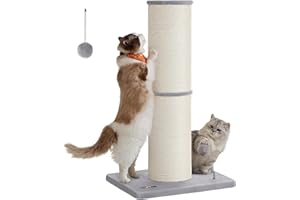 Feandrea Arbre à Chat XXL, 85 cm de Haut, Tronc de 17 cm d'Épaisseur, Poteau à Griffer Adapté aux Grands Chats comme Le Maine Coon, en Sisal, avec Balle, Clochette, Gris Tourterelle PCA042G01