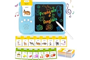 AHJ Cartes Flash Parlantes Bilingual avec Tablette d'écriture LCD, Cartes Parlantes Français et Anglais, Carte éducative Flash Jouet, Carte Parlante Bébé 2 à 6 Ans pour écouter et Apprendre 510 Mots