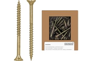 HELPMATE - Vis universelles tête fraisée 4x50 passivées jaune - 200 vis à bois avec entraînement PZ 2 et filetage partiel - Boulons pour panneaux de particules pour l'intérieur & l'extérieur protégé