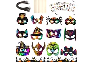 TOPJOWGA Kit de Scratch Art Halloween, 24PCS Masques à gratter pour Enfants, Halloween Scratch Art Enfants DIY Halloween Décoration, Enfant Arts à Gratter Loisirs Créatifs de Halloween