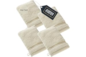 SCHÖNER WOHNEN KOLLEKTION SCHÖNER WOHNEN Set di 4 guanti da bagno in spugna - Crema/Bianco 16x21cm - Lavette Viso - salviette in 100% cotone - molto assorbente - Oeko-Tex - 500g/m2 - Hotel e B&B - qualità di lusso