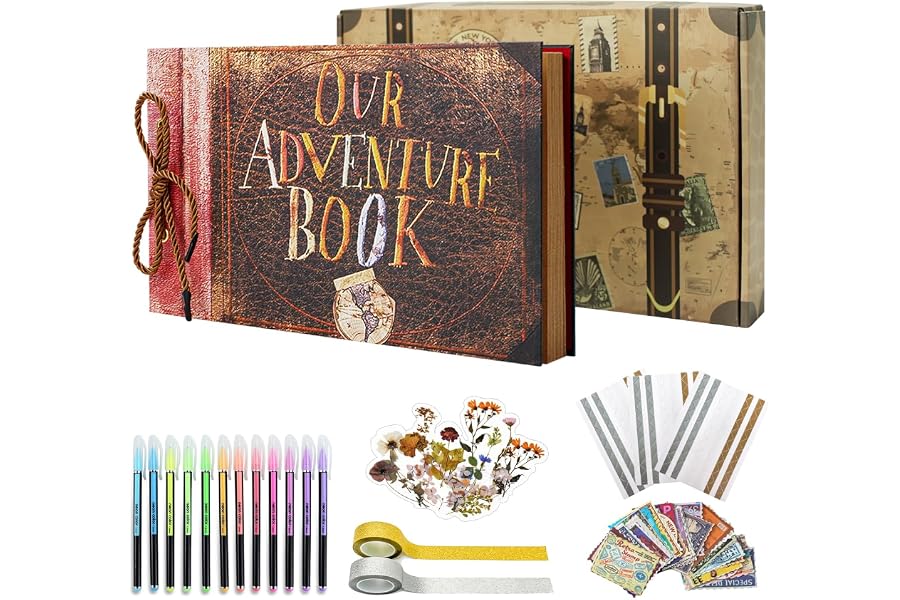 Vienrose Our Adventure Book Scrapbooks Album Up Movie Scrap Photo Book Embossed Words with Luxury DIY Kit Memory Travel Journal Valentine's Day Gifts for Couples Men Boyfriend Girlfriend, 40 Pages