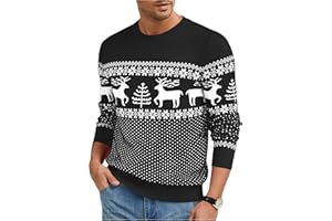 Uniexcosm Maglione Natalizio Uomo, Maglie Natale Uomo Manica Lunga Girocollo Maglione Xmas Pullover Renna e Albero di Natale Stampa Caldo Maglieria Uomo per Autunno Inverno