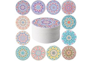 STARUBY Pack of 12 Felt Coasters, Coasters for Drinks, Coasters for Coffee Table, Absorbent Coasters for Kitchen and Dining Room Decoration, 10 cm in Diameter Flowers
