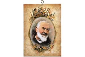 KUSTOM ART Tableau de style vintage Padre Pio Saint-Po avec croix de collection Impression laser sur bois, fabriqué en Italie, idée cadeau
