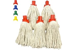 TDBS THE DUSTPAN AND BRUSH STORE Mop Heads Replacement, Colour Coded Self Threading Socket Cotton Mop Head No.12 PY (Red, Pack of 5)
