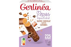 Gerlinéa - Barres Repas Chocolat Saveur Caramel - Substitut de Repas Complet et Rapide - Contient 12 barres (soit 6 repas) - 204974