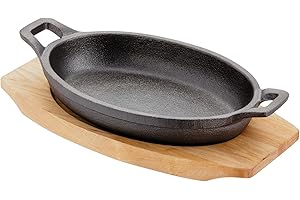 Judge Sizzle & Serve Medium Gratin Dish, Cast Iron Skillet with Wooden Serving Stand, Induction Ready 16cm X 11cm