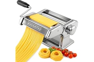 Nuvantee Pasta Maker Machine - Adjustable Crank Roller & Attachments - Manual Hand Press - Silver