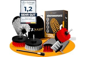 ‎SPECHT TOOLS Bürstenaufsatz Akkuschrauber 9er Set Bürste Akkuschrauber Reinigt Motorrad Felgen, Auto, Polster Reinigungsbürste Bohrmaschine Felgenbürste, Polsterbürste Auto, Drill Brush Set