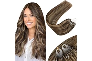 SUNNY HAIR Sunny Dip Dyed Marron con Caramelo Rubia Extensiones Balayage 14"/35cm Micro Ring Pre Bonded Remy Humano Capello Extensions