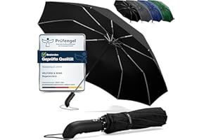 ‎WILFORD & SONS Regenschirm Taschenschirm Sturmfest + Auf-Zu Automatik & Schirm-Tasche, Schwarz | Herren Damen Reiseschirm - Kompakt Stabil, Teflon Wind- & Regen- Dicht | Taschenregenschirm Golfschirm Umbrella