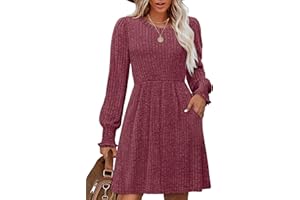 Aokosor Jumper Dress for Women Tunic Dress Ladies Long Sleeve Dress with Pockets Side Buttons Dress for Leggings