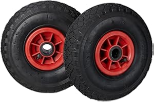 Relaxdays Zestaw 2 kółek do wózka transportowego, 3.00-4, opony pneumatyczne, koło zapasowe z felgą z tworzywa sztucznego, 260 x 85 mm, oś Ø 25 mm, czarno-czerwone