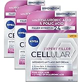 NIVEA Cellular Expert Filler Yoğun Yaşlanma Karşıtı G&uuml;nd&uuml;z Bakım Y&uuml;z Kremi 50 ml, Hyaluronik Asit ve Folik Asit, SPF15 G&uuml;neş 