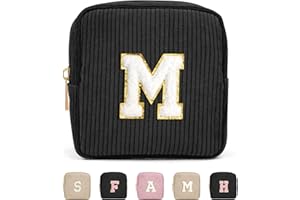 Personalisierte Letter Cord Make up Tasche MAGEFY Kleine Kosmetiktasche für Handtasche Reise Mini Schminktasche für Frauen, Schwarz-M