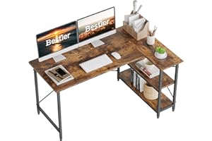 Bestier L Shaped Desk Computer Desk with Shelves Small Corner Desk 140CM Reversible Computer Desk Writing Table with Bookshelf for Home Office Small Space