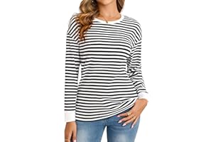 Totatuit Damen Langarmshirt Gestreifter Rundhals T-Shirt Longsleeve Shirt Basic Lässige Oberteile Sweatshirt für Herbst Pullover Langarm Tops