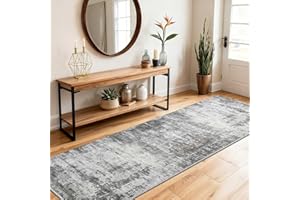 SOANNY Runner Rug, 60x180cm Abstract Low Pile Carpet, Non Slip Washable Area Mat for Bedroom Nursery Dorm Kids Teen Hallway Kitchen Laundry Entryway Utility Beside Sofa Office, Ash Grey