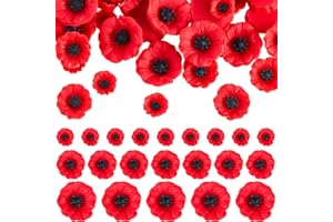 Geosar 54 Pcs Artificial Poppies Stemless Faux Flowers Red Artificial Flowers Flower Heads Faux Flowers for Crafts Faux Corn Poppy Craft Flowers for Veterans Day Christmas Outdoor Grave Garden Decor